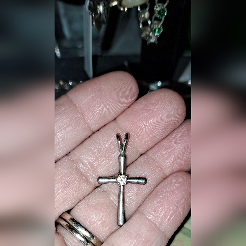Silver Cross Pendant with CZ